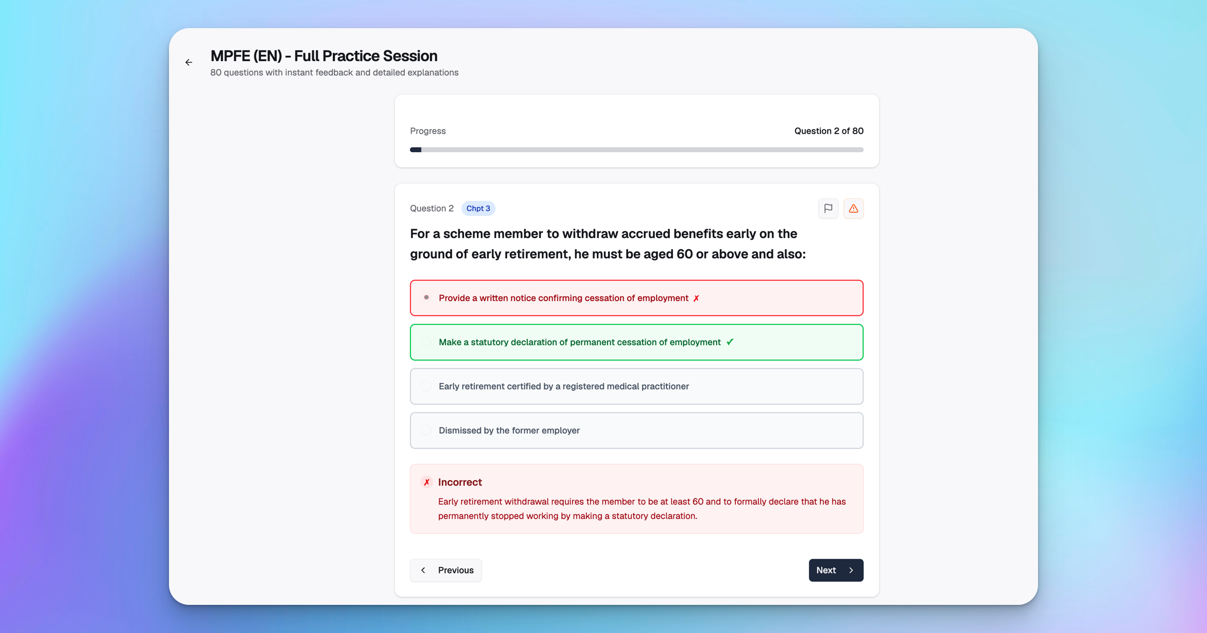 MPF Exam Instant Feedback and Explanation